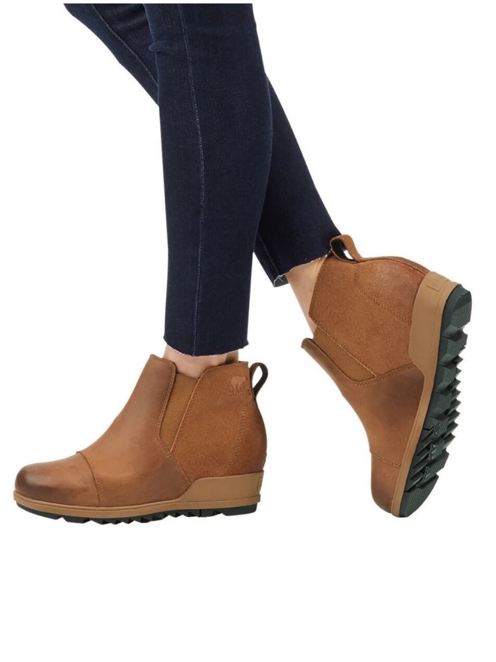 Sorel Evie Pull on Wedge Ankle Boots Women's Size 8 US Brown Leather & Suede - Picture 2 of 15